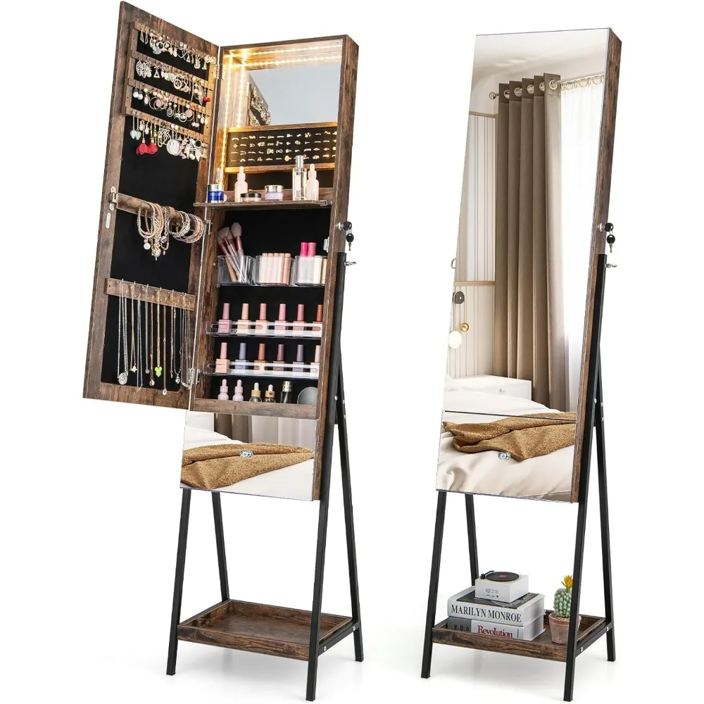 Jewelry Cabinet Armoire with Full Length Mirror, 3-Color Light Strips, Mirrored Tilt out Drawer, Lockable Standing Jewelry
Jewelry Cabinet Armoire with Full Length Mirror, 3-Color Light Strips, Mirrored Tilt out Drawer, Lockable Standing Jewelry