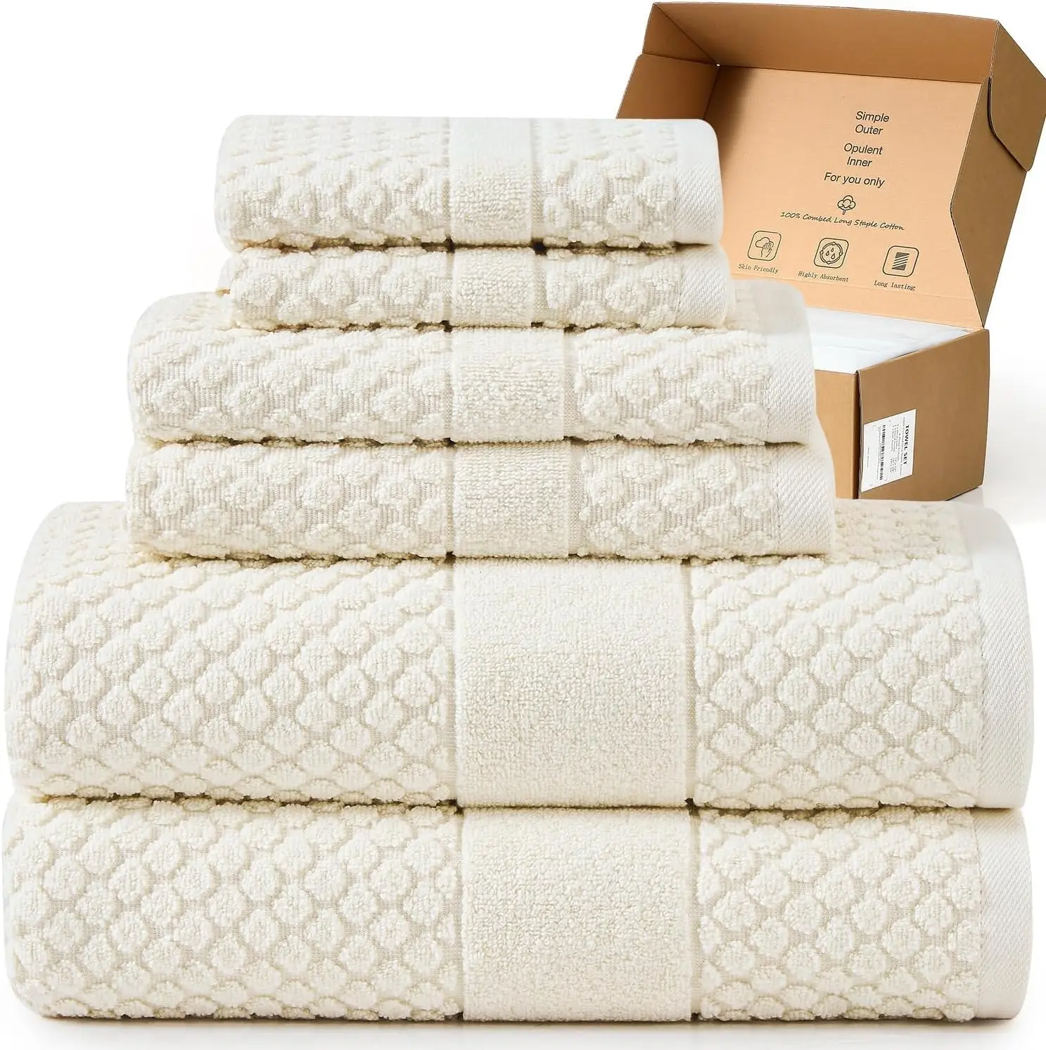 Simple&Opulence 6 Piece Luxury Towel Set, 100% Cotton Bathroom Towels with Hanging Loop Soft & Absorbent for Home, Hotel, Gym
Simple&Opulence 6 Piece Luxury Towel Set, 100% Cotton Bathroom Towels with Hanging Loop Soft & Absorbent for Home, Hotel, Gym