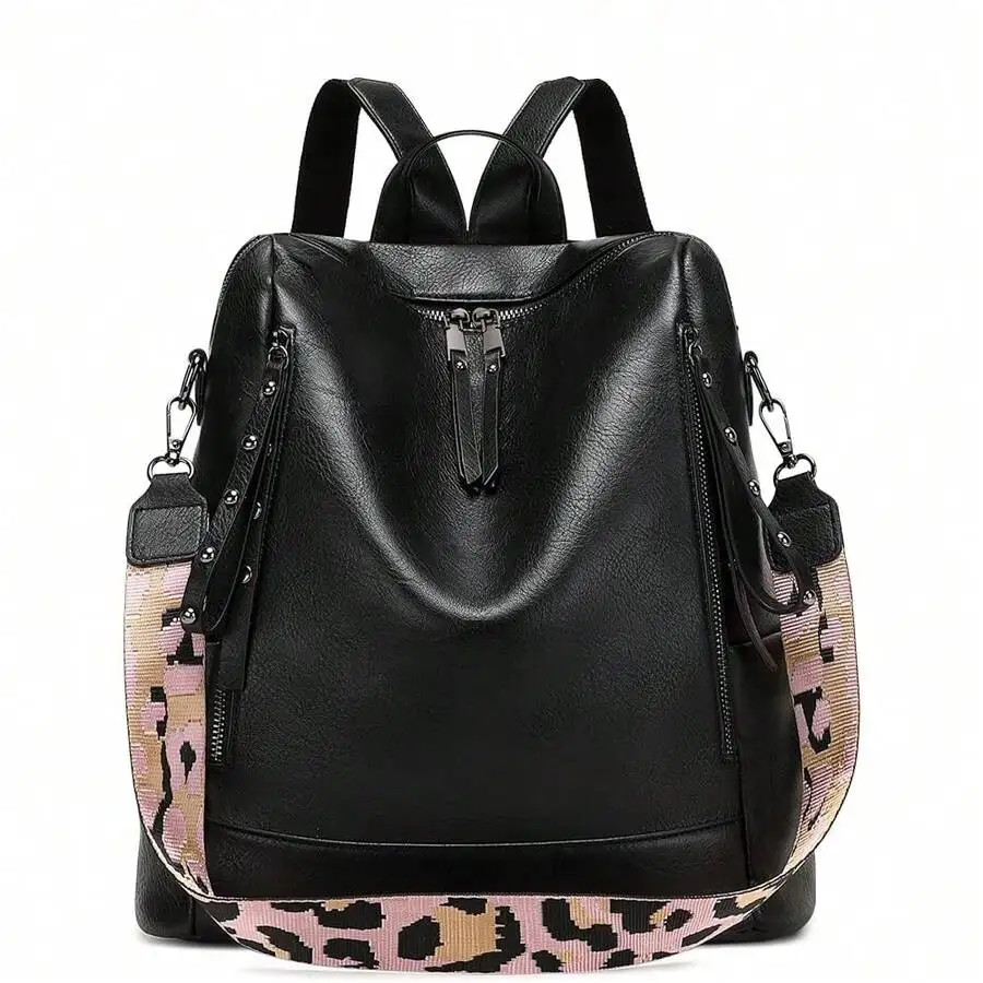 Vegan Leather Backpack For Women With Leopard Print Straps Fashion Travel Bag
Vegan Leather Backpack For Women With Leopard Print Straps Fashion Travel Bag