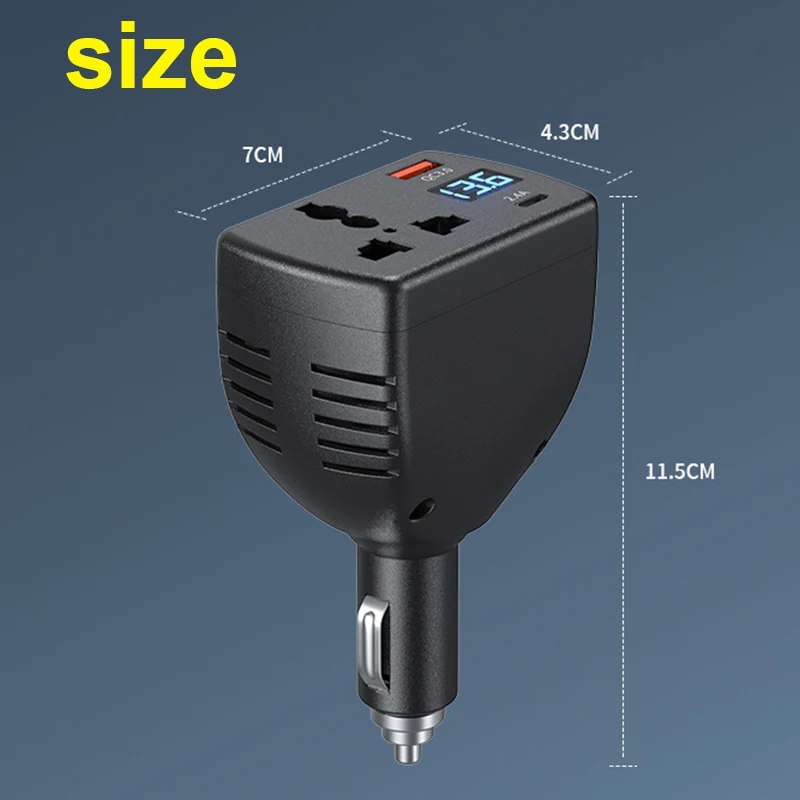 Inverter 150W Car Charger Car Voltage Converter Adapter Mounted Inverter DC 12V/24V to AC 110/220V with QC3.0 USB-C Car Truck
Inverter 150W Car Charger Car Voltage Converter Adapter Mounted Inverter DC 12V/24V to AC 110/220V with QC3.0 USB-C Car Truck