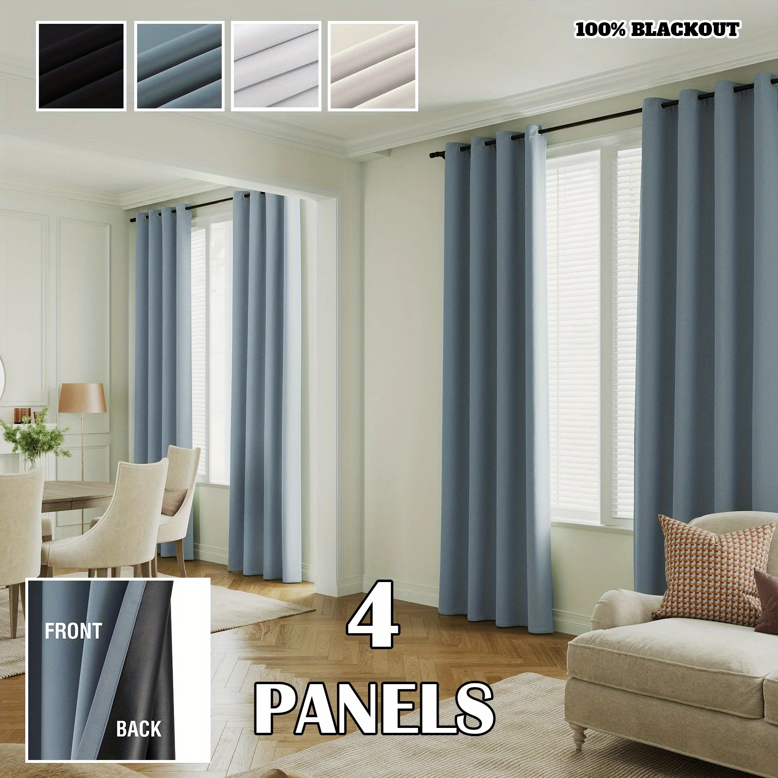 4 Panels 100% Blackout Window Curtains Full Light Blocking Drapes with Black Liner Soft Brushed Fabric Thermal Insulated Draperies for Living Room Bedroom Kitchen Dining Room
4 Panels 100% Blackout Window Curtains Full Light Blocking Drapes with Black Liner Soft Brushed Fabric Thermal Insulated Draperies for Living Room Bedroom Kitchen Dining Room