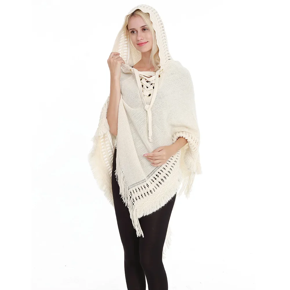 Spring Autumn New Women Winter Knit Hooded Poncho Cape Crochet Fringed Tassel Shawl Wrap Sweater Even Hat Girls Keep Warm White
Spring Autumn New Women Winter Knit Hooded Poncho Cape Crochet Fringed Tassel Shawl Wrap Sweater Even Hat Girls Keep Warm White