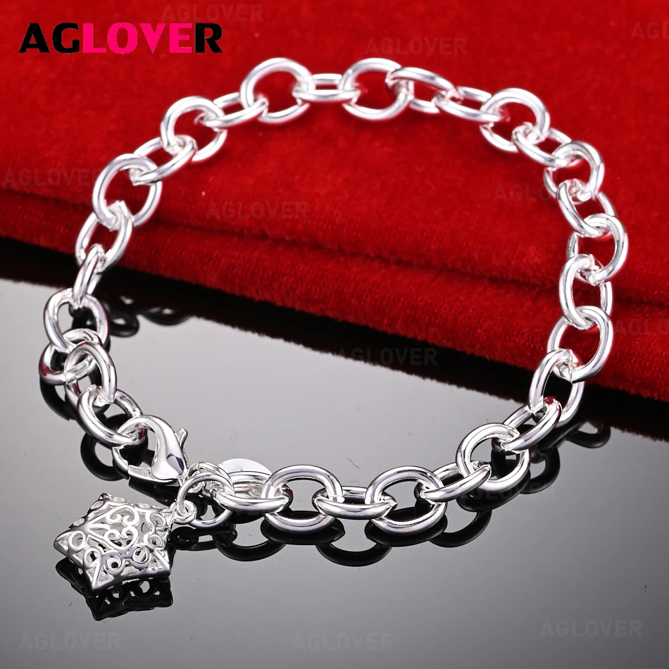 AGLOVER 925 Sterling Silver Hollow Star Pendant Thick Chain Shrimp Clasp Bracelet Women Charm Fashion Wedding Jewelry
AGLOVER 925 Sterling Silver Hollow Star Pendant Thick Chain Shrimp Clasp Bracelet Women Charm Fashion Wedding Jewelry