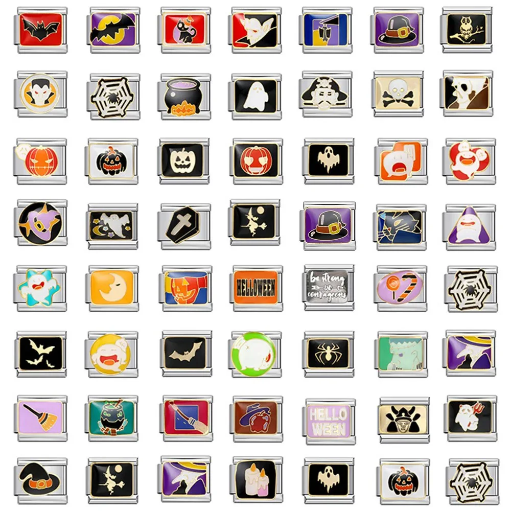 New Fashion Halloween Black Star Moon Bat Ghost Charm Italian Links Fit 9mm Stainless Steel Bracelets Making DIY Jewelry Beads
New Fashion Halloween Black Star Moon Bat Ghost Charm Italian Links Fit 9mm Stainless Steel Bracelets Making DIY Jewelry Beads