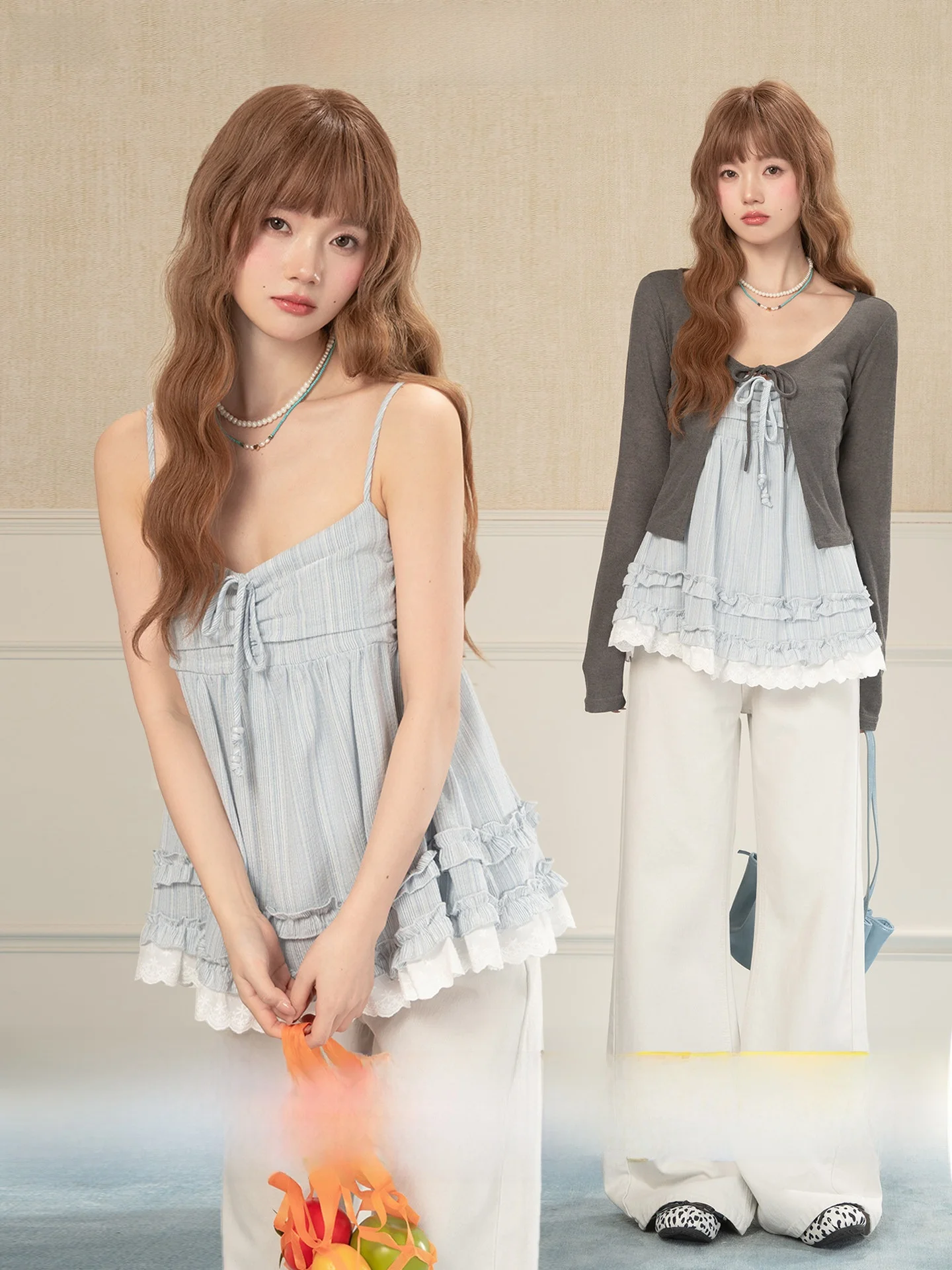 Sweet Blue Girl's Summer Outerwear Floral Lace Trim Vertical Striped Pleated Strap Vest Cotton U-Neck Single Piece
Sweet Blue Girl's Summer Outerwear Floral Lace Trim Vertical Striped Pleated Strap Vest Cotton U-Neck Single Piece
