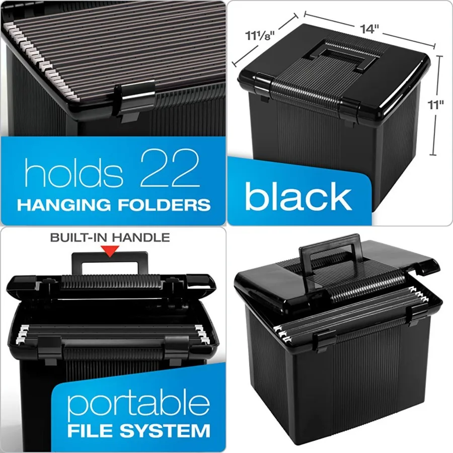 Portable File Box with File Rails, Simple Document Storage, File Bin for Home and Office, Hinged Lid with Double Latch Closure,
Portable File Box with File Rails, Simple Document Storage, File Bin for Home and Office, Hinged Lid with Double Latch Closure,