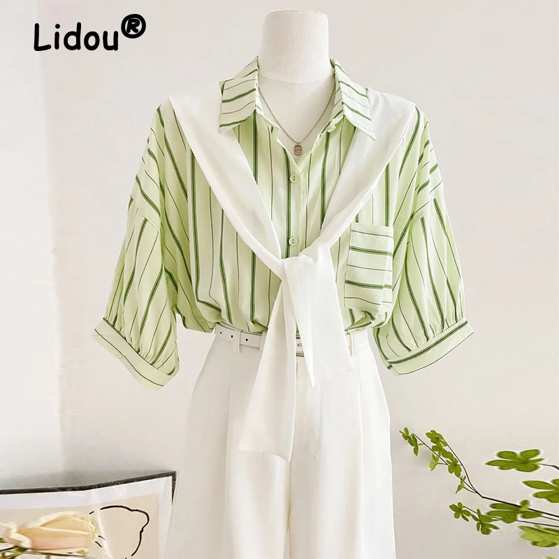 Women Vintage Striped Print Lace Up Shawl Patchwork Button Shirt Summer Trendy Simple Short Sleeve Blouse Loose Tops Blusas Ropa
Women Vintage Striped Print Lace Up Shawl Patchwork Button Shirt Summer Trendy Simple Short Sleeve Blouse Loose Tops Blusas Ropa