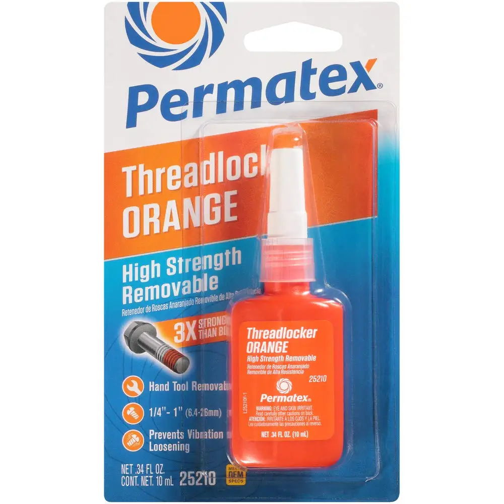 High Strength Removable Threadlocker Orange, 10ml - Hand Tool Removable, 3x Stronger Than Blue, Ideal for High Vibration Applications
High Strength Removable Threadlocker Orange, 10ml - Hand Tool Removable, 3x Stronger Than Blue, Ideal for High Vibration Applications