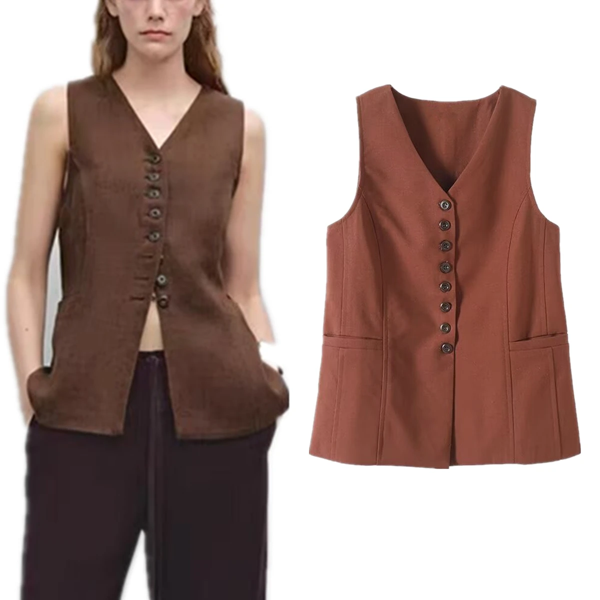 Maxdutti 2025 Summer Tops Moroccan Retro Bohemian Red Brown Linen Vest Single Breasted Suit Vest Jacket Women
Maxdutti 2025 Summer Tops Moroccan Retro Bohemian Red Brown Linen Vest Single Breasted Suit Vest Jacket Women
