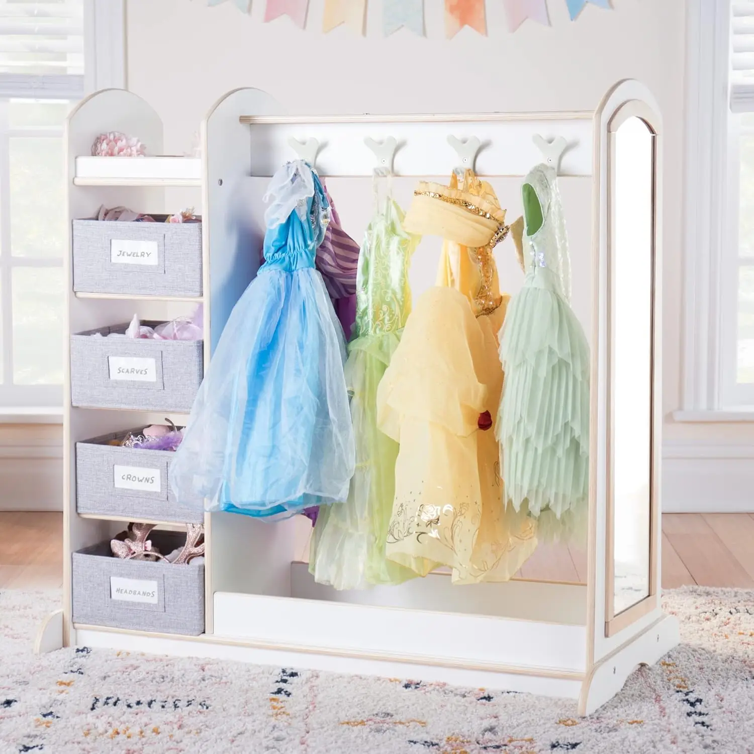 EdQ Dress-up Storage with Bins White: Dresser with Mirror and Safe Hooks, Storage Armoire for Kids - Costume Organizer,
EdQ Dress-up Storage with Bins White: Dresser with Mirror and Safe Hooks, Storage Armoire for Kids - Costume Organizer,