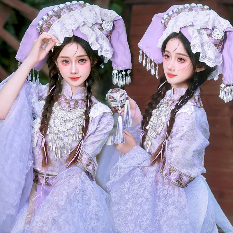 Элегантная этническая женская одежда Zhuang в фиолетовом стиле для фотосессий и путешествий, традиционный костюм от Yu Ying Ge
Элегантная этническая женская одежда Zhuang в фиолетовом стиле для фотосессий и путешествий, традиционный костюм от Yu Ying Ge