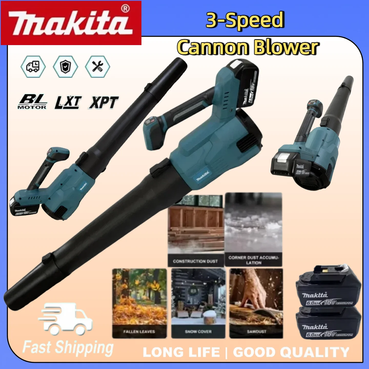 Мощная аккумуляторная воздуходувка Makita Super Cannon Blower с 3-скоростным управлением для уборки пыли, снега и листьев
Мощная аккумуляторная воздуходувка Makita Super Cannon Blower с 3-скоростным управлением для уборки пыли, снега и листьев