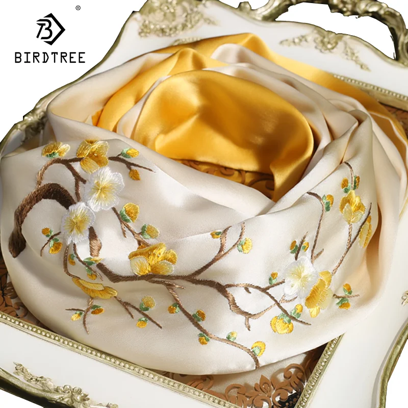 Birdtree, 16MM 100% Silk, Suzhou Embroidery, Handmade Scarf, Double Layered, Women's Gift Shawl, Spring Autumn A49735QM
Birdtree, 16MM 100% Silk, Suzhou Embroidery, Handmade Scarf, Double Layered, Women's Gift Shawl, Spring Autumn A49735QM