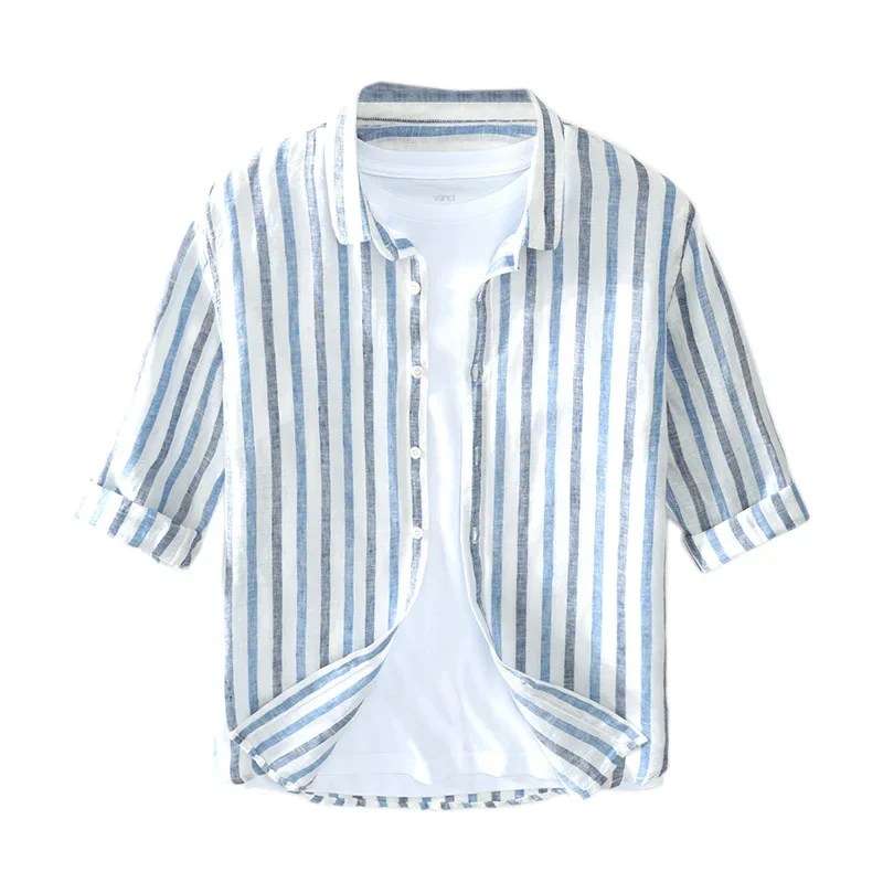 Japanese striped linen three quarter sleeved shirt Summer thin loose linen cardigan Men's square neck small fresh top
Japanese striped linen three quarter sleeved shirt Summer thin loose linen cardigan Men's square neck small fresh top