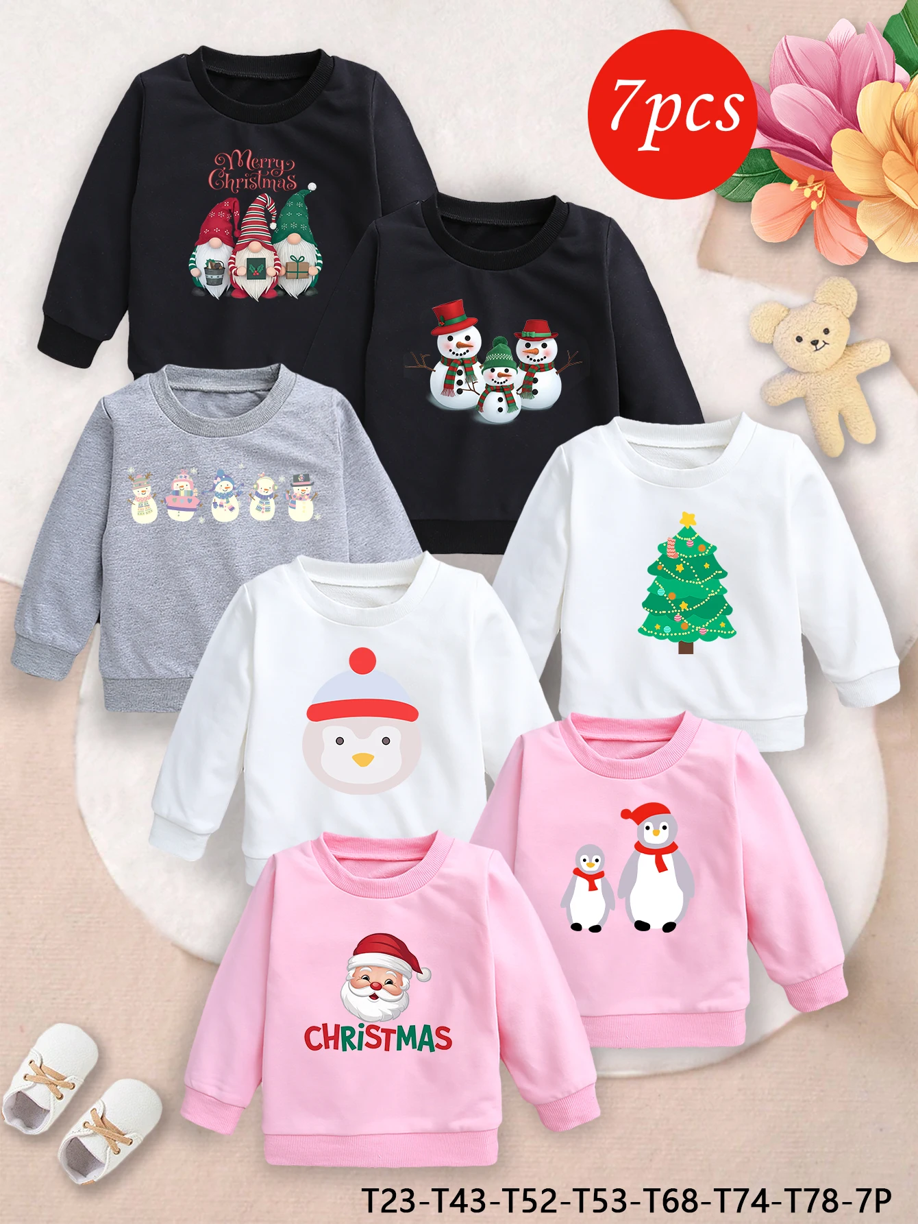 7PCS Autumn and winter new Christmas sweatshirt for baby girls, soft and fashionable cotton
7PCS Autumn and winter new Christmas sweatshirt for baby girls, soft and fashionable cotton