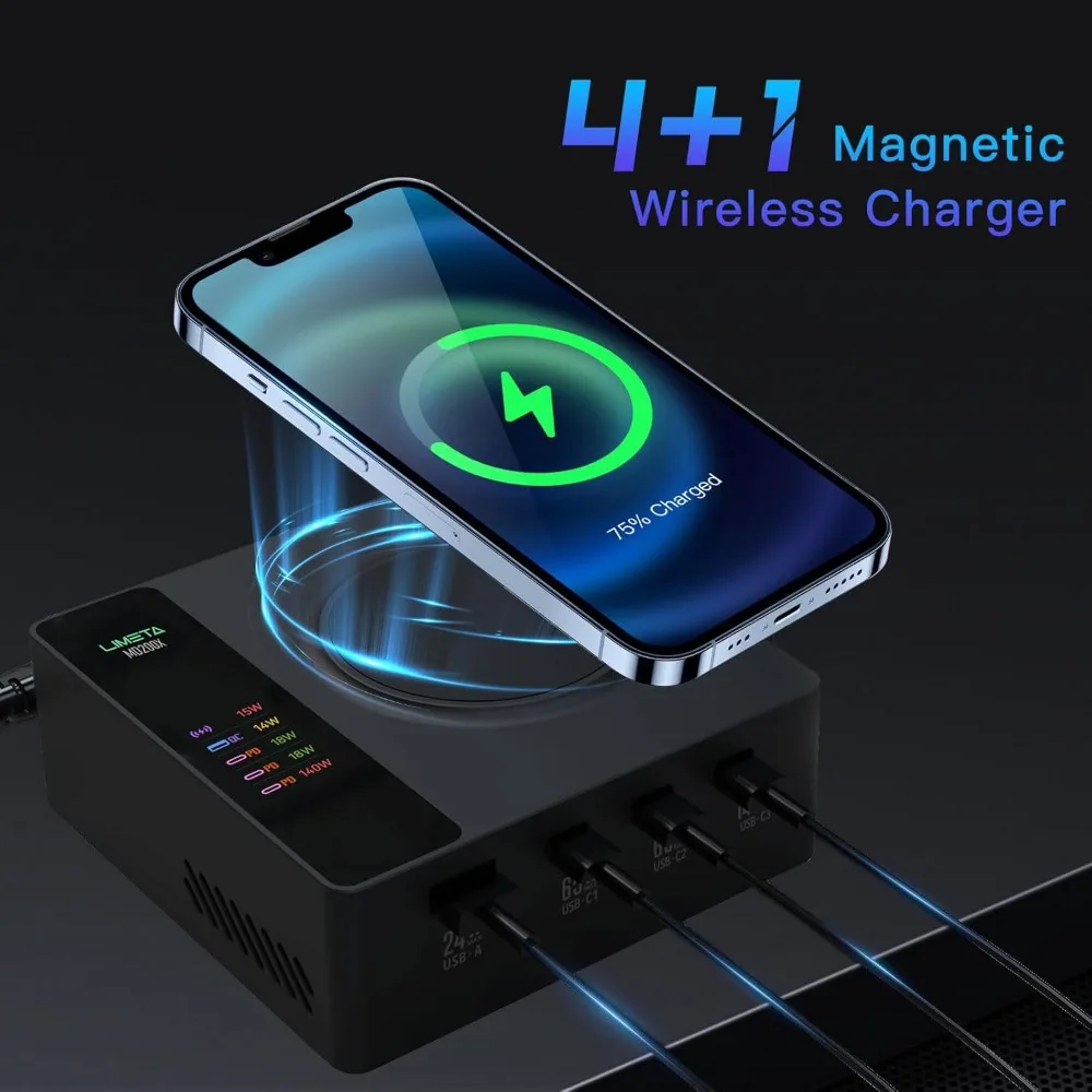 5-Port USB C Charging Station(140W Max), PD 3.1 Wireless Magnetic Fast Desktop Charger Adapter,
5-Port USB C Charging Station(140W Max), PD 3.1 Wireless Magnetic Fast Desktop Charger Adapter,