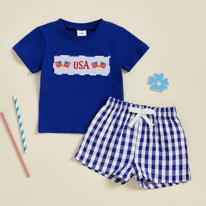 VISgogo Toddler Boy 4th of July Outfit Letter Embroidery Short Sleeve Round Neck T-Shirt with Plaid Shorts 2Pcs Set
VISgogo Toddler Boy 4th of July Outfit Letter Embroidery Short Sleeve Round Neck T-Shirt with Plaid Shorts 2Pcs Set