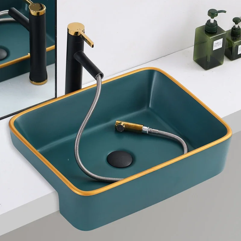 Ceramic Semi Embedded Wash Basin Bathroom Sinks Balcony Hotel Guest Washing Sinks Simple Bathroom Washbasins Square Green Basin
Ceramic Semi Embedded Wash Basin Bathroom Sinks Balcony Hotel Guest Washing Sinks Simple Bathroom Washbasins Square Green Basin