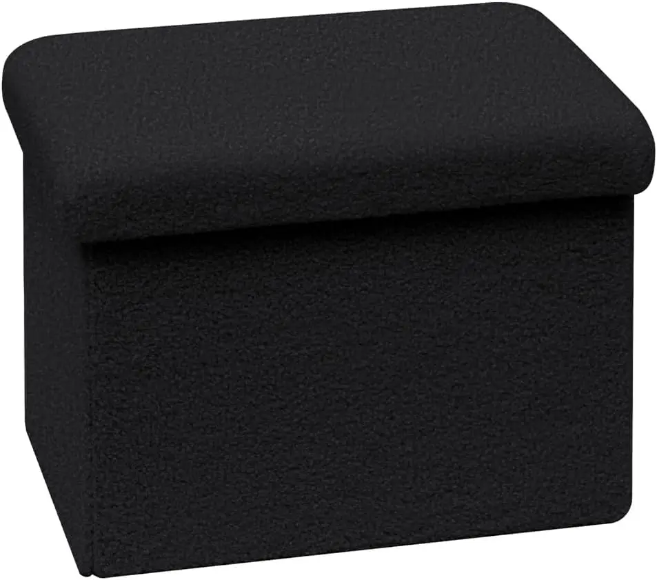 Small Ottoman with Storage, Sherpa Storage Ottoman Cube, Boucle Folding Foot Rest for Dorm, Living Room, Bedroom, Black, 16.5"x12.6"x12.6"
Small Ottoman with Storage, Sherpa Storage Ottoman Cube, Boucle Folding Foot Rest for Dorm, Living Room, Bedroom, Black, 16.5"x12.6"x12.6"
