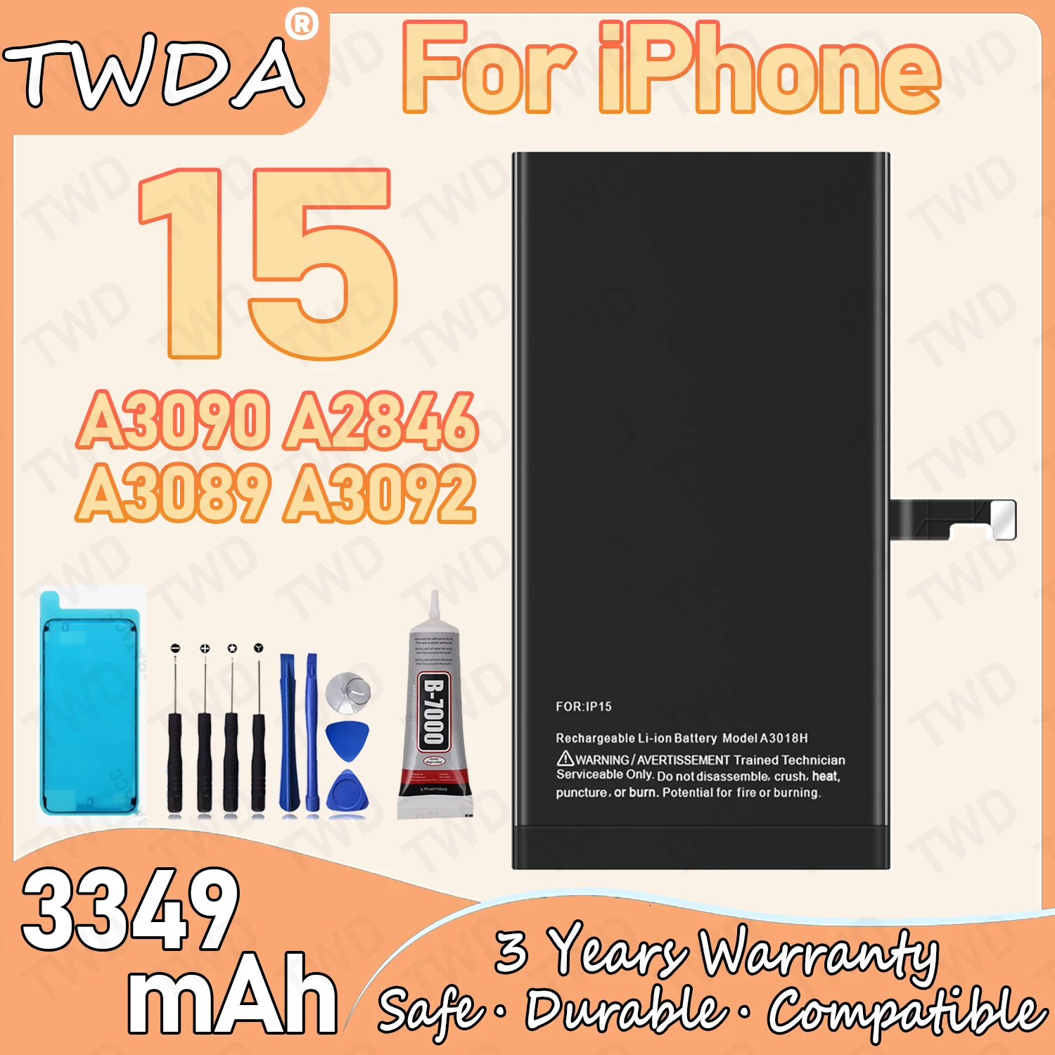 A3018H Аккумулятор большой емкости 3349 мАч для iPhone 15/A3090/A2846/A3089/A3092, новые аккумуляторы высокого качества + бесплатные инструменты
A3018H Аккумулятор большой емкости 3349 мАч для iPhone 15/A3090/A2846/A3089/A3092, новые аккумуляторы высокого качества + бесплатные инструменты