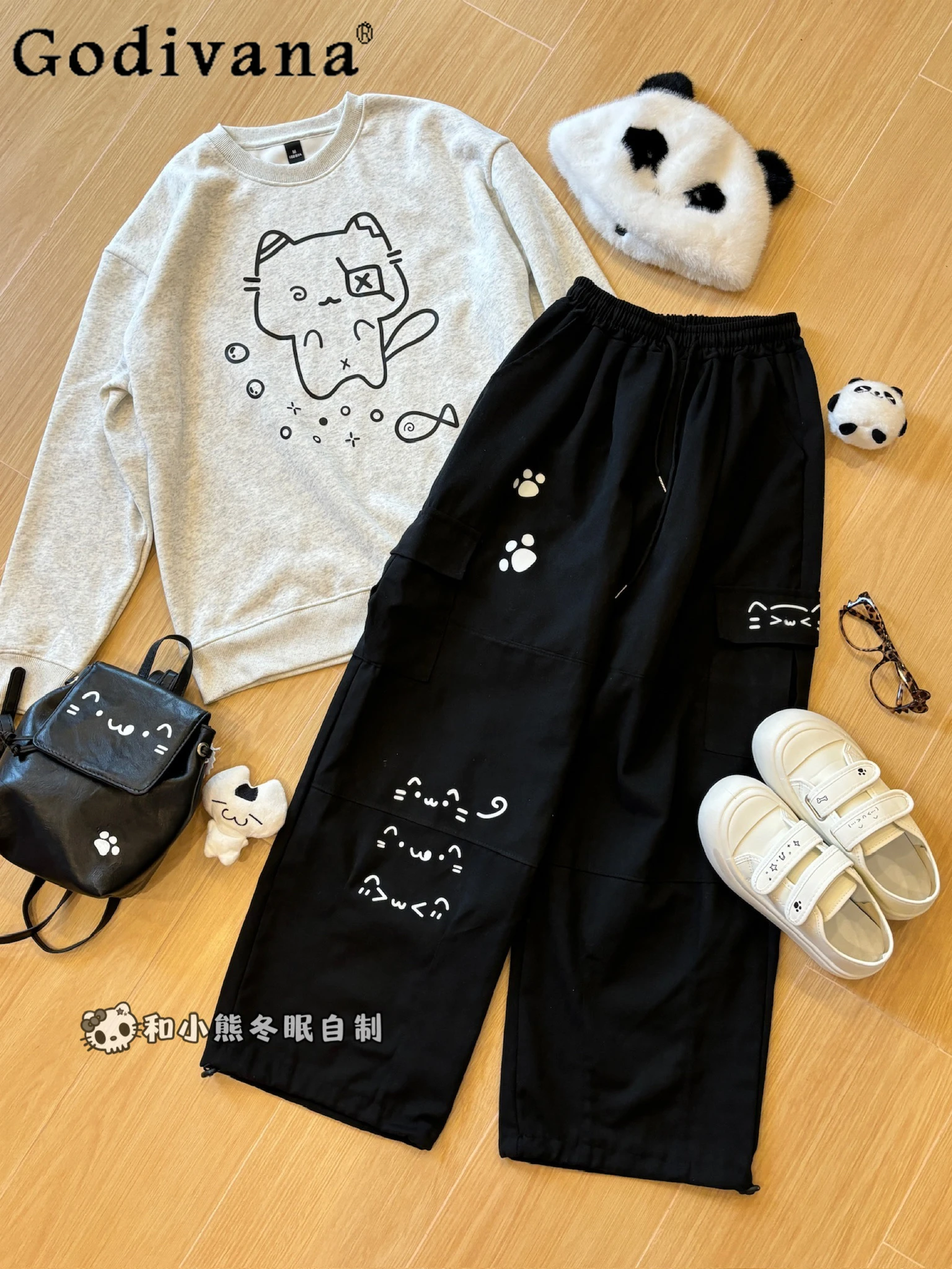 Women's Japanese Kawaii Pant Sets Two-piece Set Female Cartoon Printing Loose Casual Sports Hoodie Cargo Pants Suit Autumn New
Women's Japanese Kawaii Pant Sets Two-piece Set Female Cartoon Printing Loose Casual Sports Hoodie Cargo Pants Suit Autumn New
