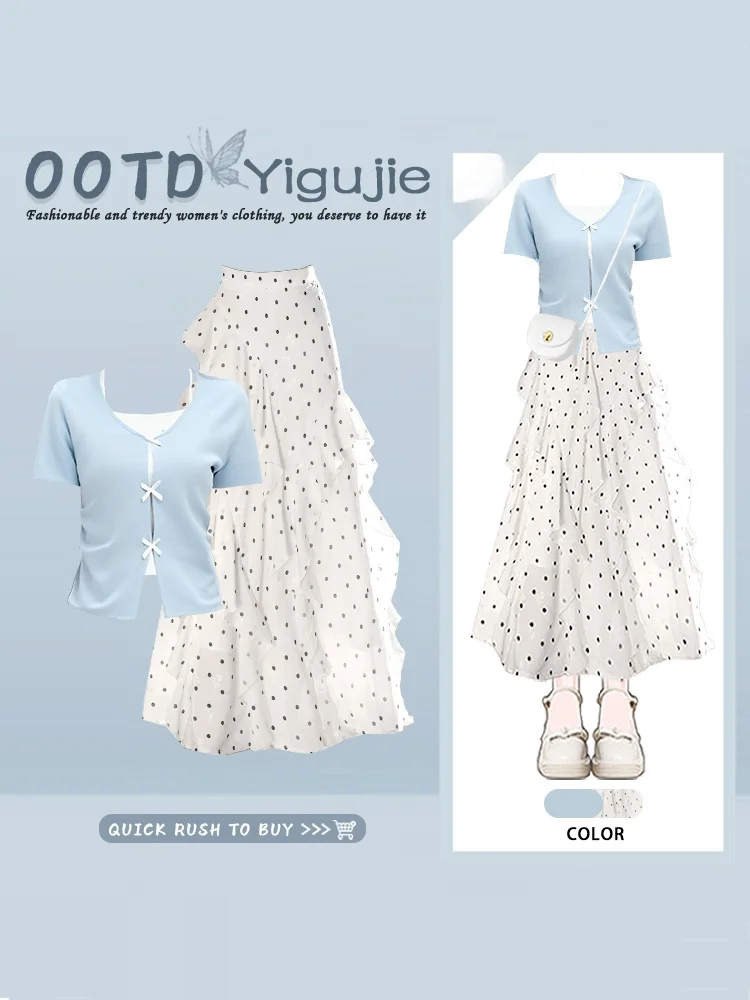 Summer Dopa Sweet Style Women's Short Sleeve Top And Polka Dot Half Skirt Set High Waist Midi Length Fashion Ensemble
Summer Dopa Sweet Style Women's Short Sleeve Top And Polka Dot Half Skirt Set High Waist Midi Length Fashion Ensemble
