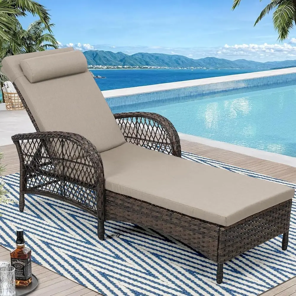 Wicker Long Recliner Patio Lounge Chair with Cushion, 6-Position Adjustable Sun Lounger, Beige
Wicker Long Recliner Patio Lounge Chair with Cushion, 6-Position Adjustable Sun Lounger, Beige