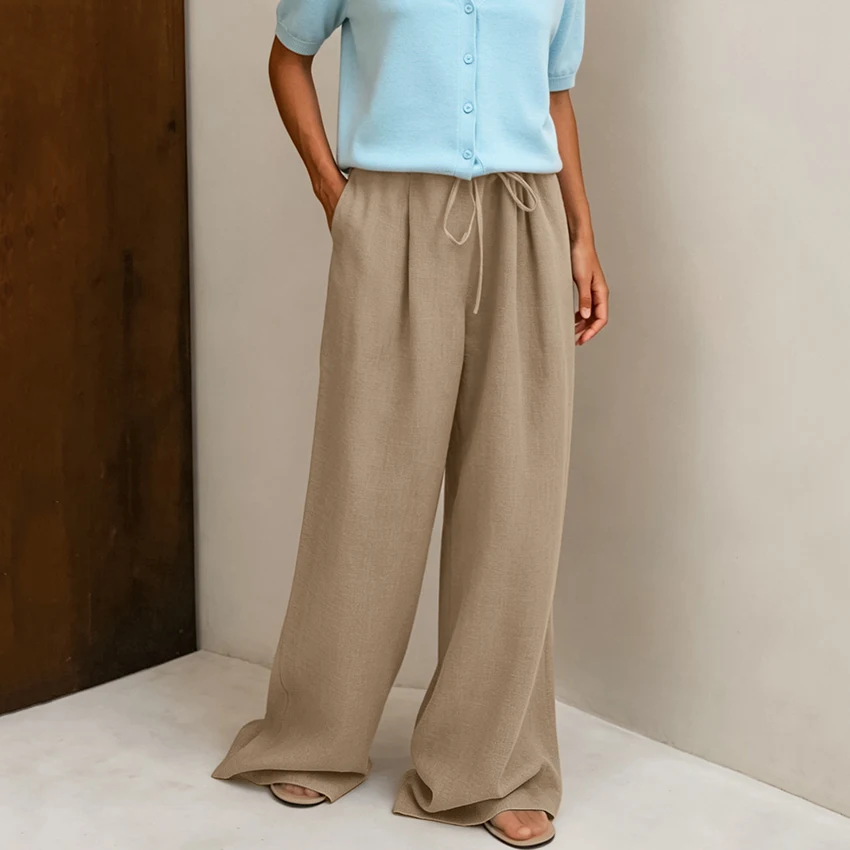 Linad Casual Brown Drawstring Trousers With Pockets Summer Street Chic Cotton Linen Long Pants Woman 2026 Daily Wide Leg Pants
Linad Casual Brown Drawstring Trousers With Pockets Summer Street Chic Cotton Linen Long Pants Woman 2026 Daily Wide Leg Pants