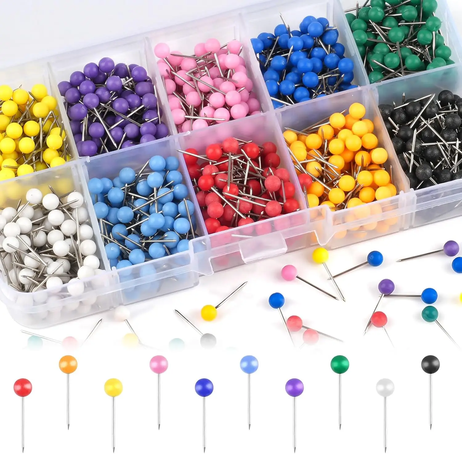 1000 Color Push Pins for Cork Board, Map Tacks with Plastic Beads, 1/8 in Head, 3/5 in Long
1000 Color Push Pins for Cork Board, Map Tacks with Plastic Beads, 1/8 in Head, 3/5 in Long