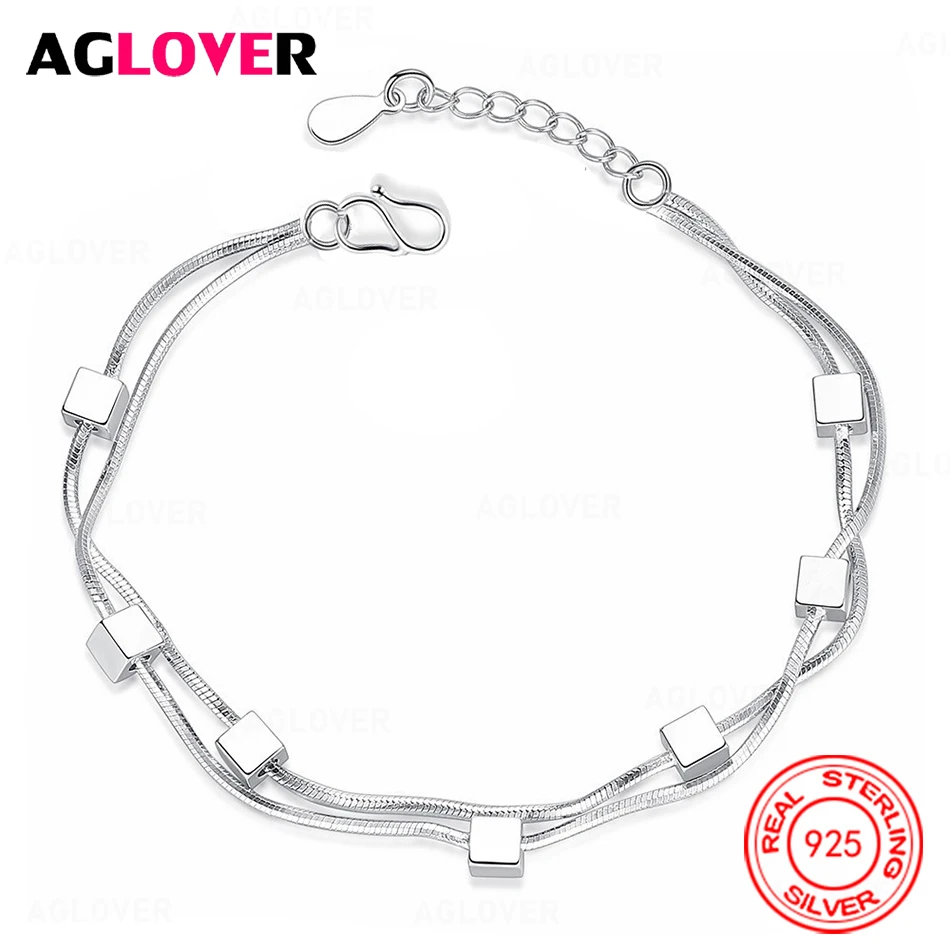 AGLOVER 925 Sterling Silver Square Double Chain Bracelet Fashion Charm Women Party Jewelry
AGLOVER 925 Sterling Silver Square Double Chain Bracelet Fashion Charm Women Party Jewelry