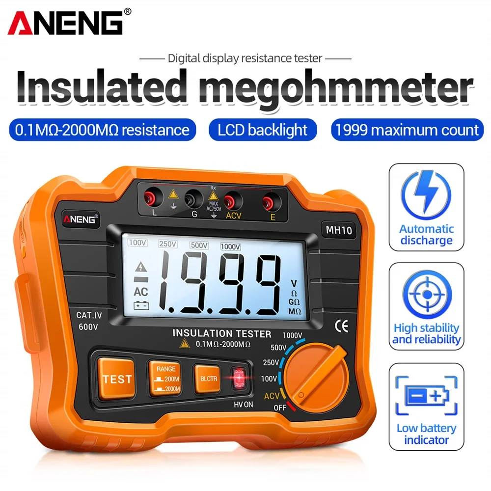 ANENG Digital Megohmmeter Megger Meter Insulation Earth Ground Resistance MH10 100-1000V Ohm Voltage Tester
ANENG Digital Megohmmeter Megger Meter Insulation Earth Ground Resistance MH10 100-1000V Ohm Voltage Tester