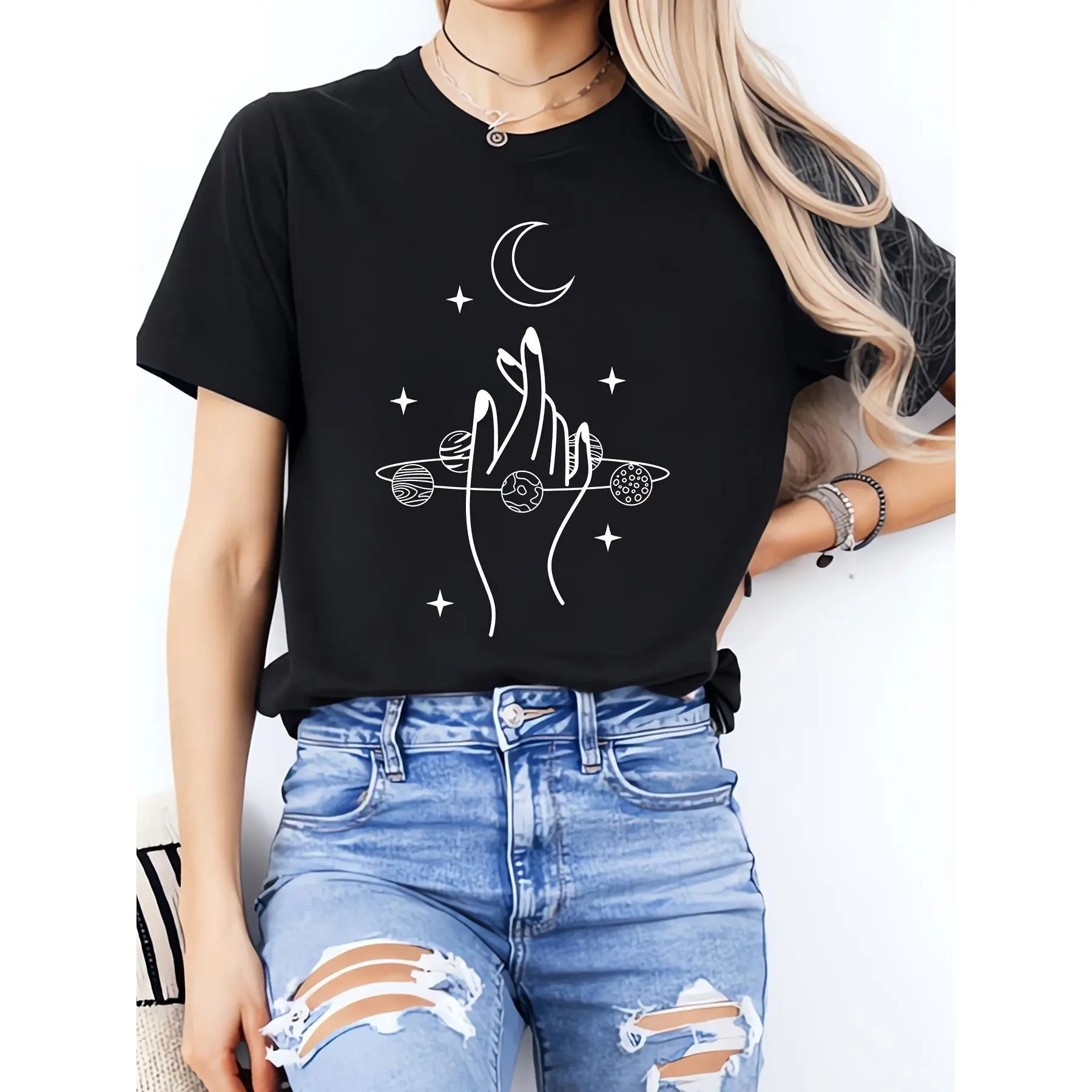 The Hand Of The Universe Ladies' Casual Loose Short Sleeves, T-shirts, Basic Tops, Unique Rest, Holiday Gifts Are Preferred
The Hand Of The Universe Ladies' Casual Loose Short Sleeves, T-shirts, Basic Tops, Unique Rest, Holiday Gifts Are Preferred