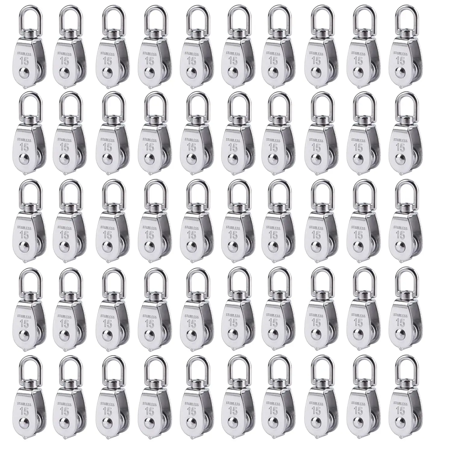 50 Pack M15 Lifting Single Pulley Block with Swivel Hook, Double Roller for Crane and Loading, Made of 304 Stainless Steel
50 Pack M15 Lifting Single Pulley Block with Swivel Hook, Double Roller for Crane and Loading, Made of 304 Stainless Steel