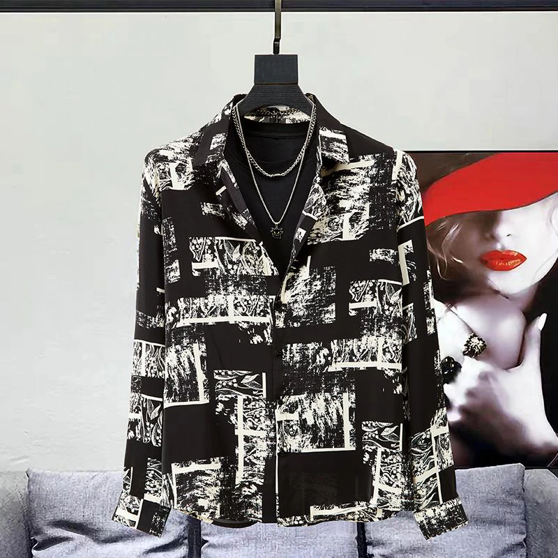 Men Clothing Korean Fashion Print High Street Button Up Shirt Spring Autumn Handsome Casual Lapel Long Sleeve Loose Tops Camisas
Men Clothing Korean Fashion Print High Street Button Up Shirt Spring Autumn Handsome Casual Lapel Long Sleeve Loose Tops Camisas