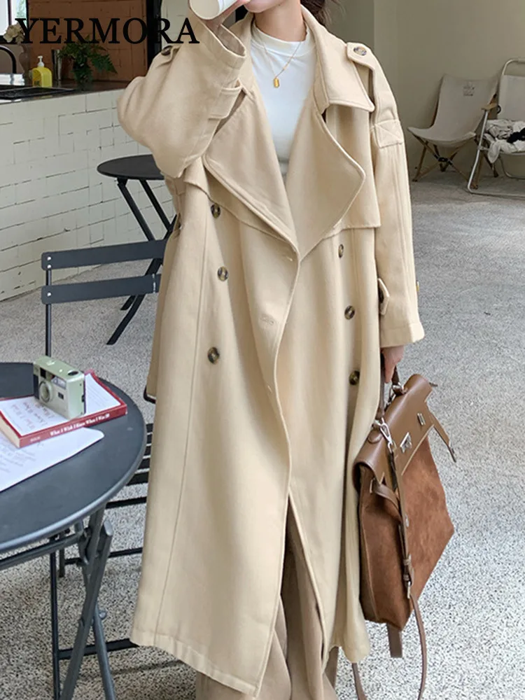 YERMORA Khaki Double-breasted Belted Trench For Women Lapel Long Sleeve Loose New Windbreaker Fashion Tide Spring Autumn 2025
YERMORA Khaki Double-breasted Belted Trench For Women Lapel Long Sleeve Loose New Windbreaker Fashion Tide Spring Autumn 2025