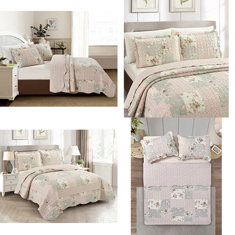 Rose and Sage Quilt Set, 3-Piece Bedding Sets, Traditional Patchwork Design, Washable and Reversible Bedspread, Soft Lightweight Coverlet, All-Season, Full/Queen, Light Pink Green
Rose and Sage Quilt Set, 3-Piece Bedding Sets, Traditional Patchwork Design, Washable and Reversible Bedspread, Soft Lightweight Coverlet, All-Season, Full/Queen, Light Pink Green