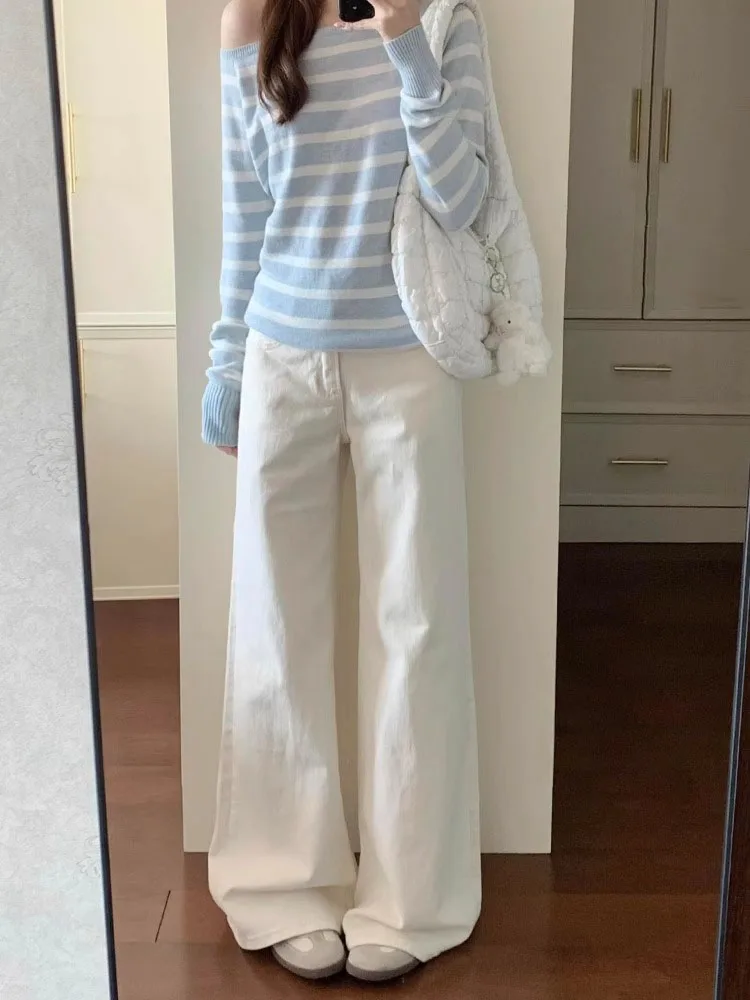 Широкие повседневные джинсы-колокольчики с высокой талией, женские белые утягивающие универсальные прямые длинные брюки, осенние новые брюки
Широкие повседневные джинсы-колокольчики с высокой талией, женские белые утягивающие универсальные прямые длинные брюки, осенние новые брюки