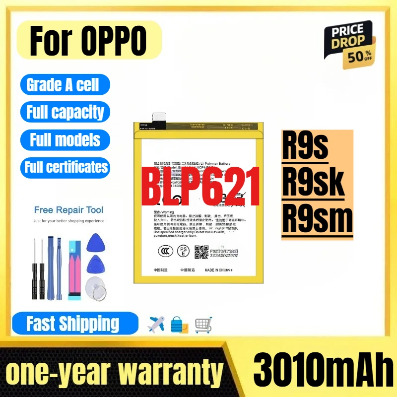 BLP621 for OPPO R9s/R9sk/R9sm Mobile Phone Battery High Quality High Capacity Battery Replacement Bateria Grade A Cell with Tool