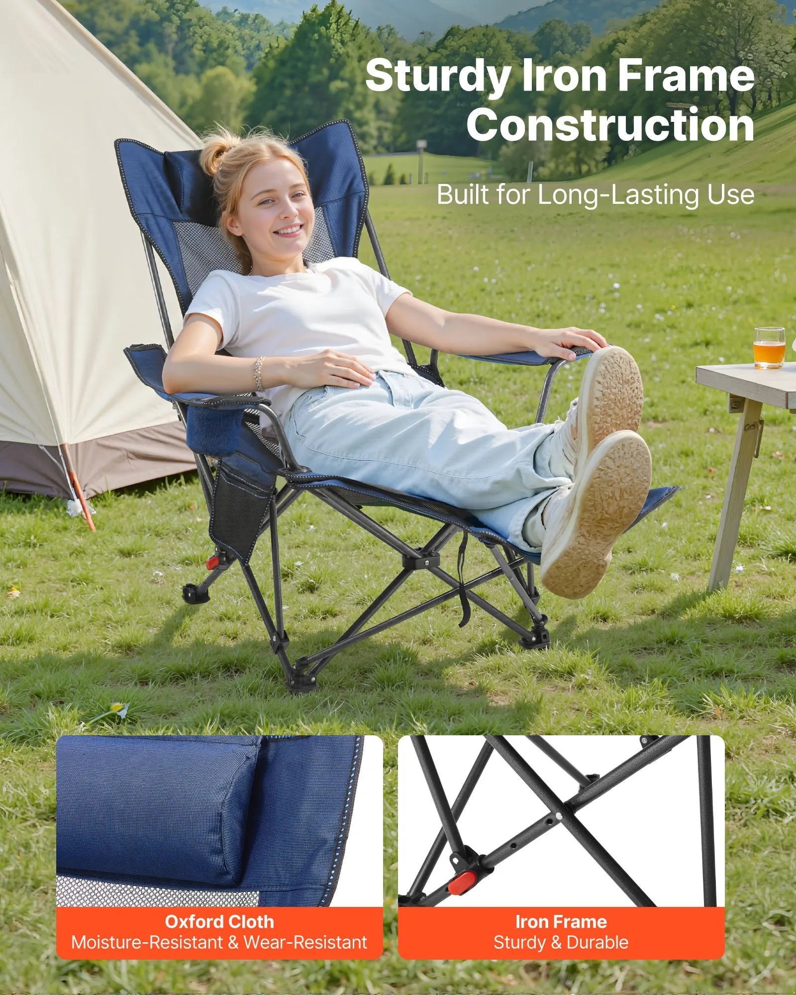 Reclining Camping Chair, 4 Adjustable Positions, Portable Folding Lounger For Adults, Mesh Beach Chair With Headrest & Foot Rest, Supports 220 Lbs, Heavy Duty Camp Chairs For Patio, Blue
Reclining Camping Chair, 4 Adjustable Positions, Portable Folding Lounger For Adults, Mesh Beach Chair With Headrest & Foot Rest, Supports 220 Lbs, Heavy Duty Camp Chairs For Patio, Blue