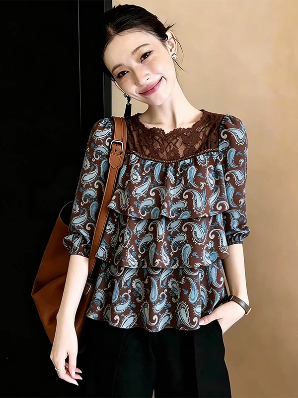 plus Size Almond Print Lace Design Slimming Women's Shirt Korean Style Casual Breathable Comfortable Seven Sleeve Length
plus Size Almond Print Lace Design Slimming Women's Shirt Korean Style Casual Breathable Comfortable Seven Sleeve Length