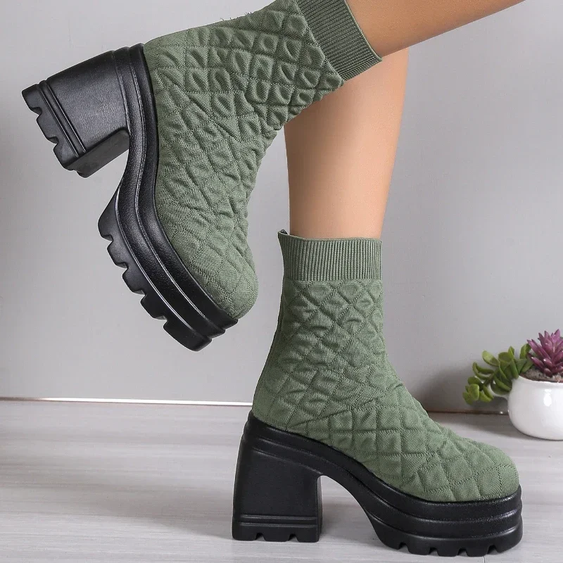 Women Knitting Chunky Boots Winter Stretch Sock Boots Female Autumn Fashion Platform Slip on Square Heel Botas De Mujer
Women Knitting Chunky Boots Winter Stretch Sock Boots Female Autumn Fashion Platform Slip on Square Heel Botas De Mujer