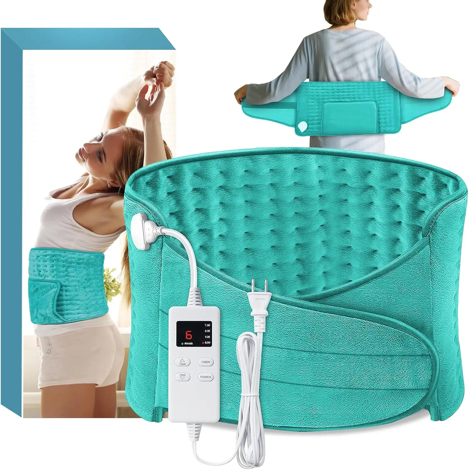 Back Period Heating Pad with Belt, 6H Auto Off, 4 Timer 6 Heat Levels Turquoise Wrap for Pain Relief
Back Period Heating Pad with Belt, 6H Auto Off, 4 Timer 6 Heat Levels Turquoise Wrap for Pain Relief