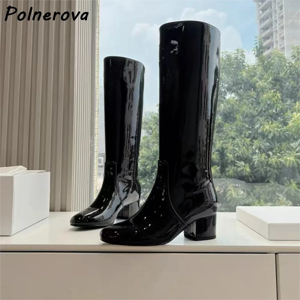 Черные сапоги из лакированной кожи на массивном каблуке с круглым носком без шнуровки, универсальные однотонные сапоги до колена, женские зимние теплые лаконичные туфли
Черные сапоги из лакированной кожи на массивном каблуке с круглым носком без шнуровки, универсальные однотонные сапоги до колена, женские зимние теплые лаконичные туфли