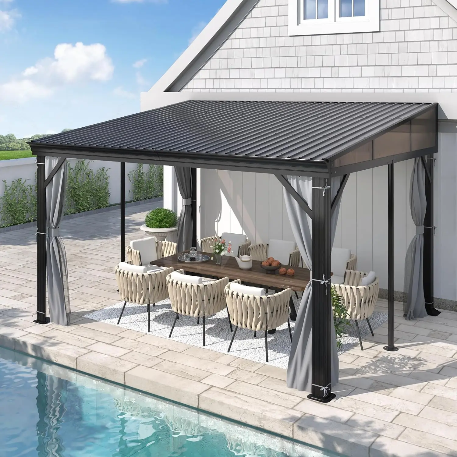 10' x 12' Lean to Hardtop Gazebo for Patio - Aluminum Frame Gazebos Pergola with Sloping Metal Roof, Outdoor Wall-Mounted
10' x 12' Lean to Hardtop Gazebo for Patio - Aluminum Frame Gazebos Pergola with Sloping Metal Roof, Outdoor Wall-Mounted