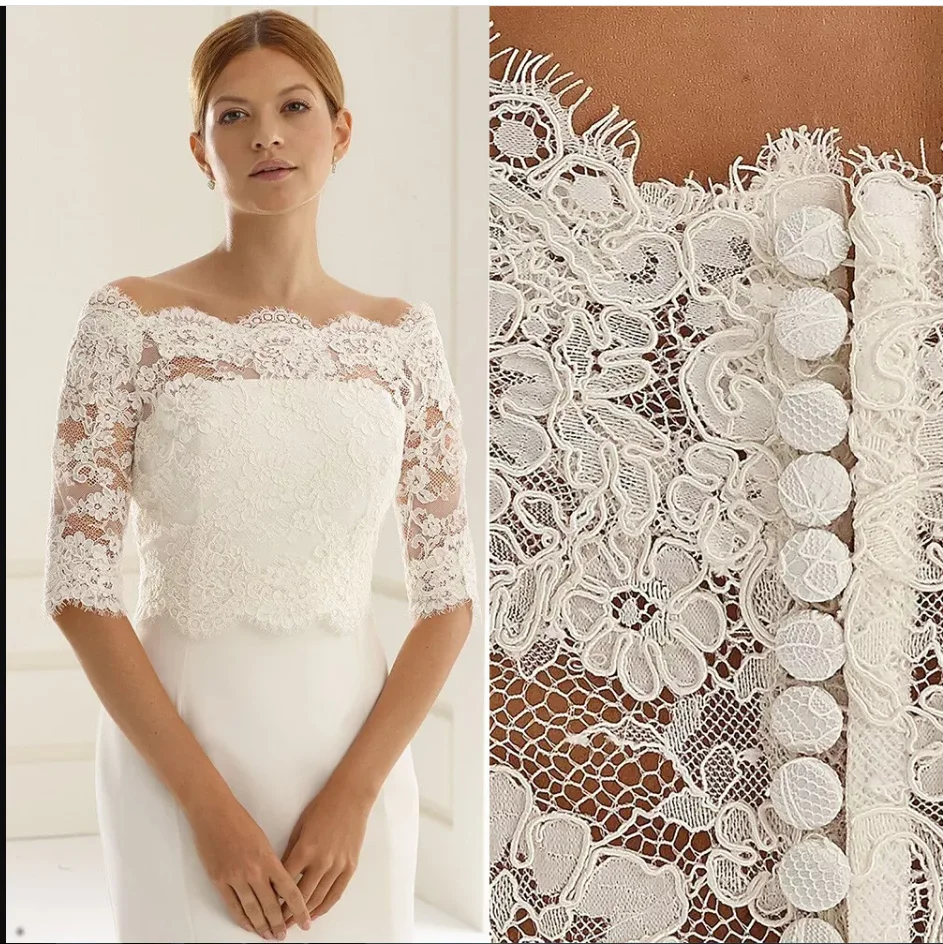 Lace Wedding Jacket Half Sleeve Bridal Bolero Jackets Wedding Top Buttons Back Wedding Wrap Customized 
Lace Wedding Jacket Half Sleeve Bridal Bolero Jackets Wedding Top Buttons Back Wedding Wrap Customized