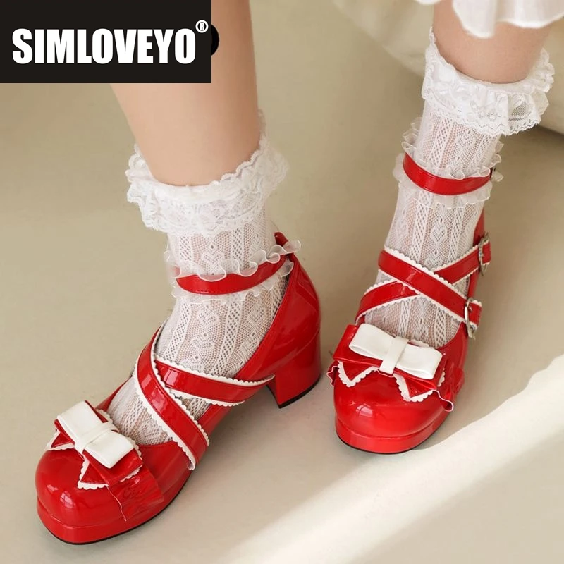 SIMLOVEYO Sweet Lolita Style Туфли-лодочки для девочек на блочном каблуке с бантом на щиколотке и пряжкой на ремешке Большой размер 44 45 46 47 48 Стресс Ежедневные женские Spri
SIMLOVEYO Sweet Lolita Style Туфли-лодочки для девочек на блочном каблуке с бантом на щиколотке и пряжкой на ремешке Большой размер 44 45 46 47 48 Стресс Ежедневные женские Spri