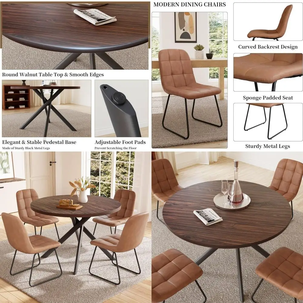 Круглый обеденный стол из орехового дерева 45,3 см в диаметре с 4 U-образными коричневыми стульями
Круглый обеденный стол из орехового дерева 45,3 см в диаметре с 4 U-образными коричневыми стульями