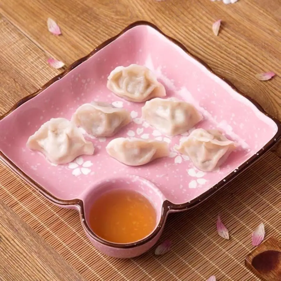 Ceramic Dumpling Plate With Vinegar Plate, Divided Plate, Household Square Dumpling Plate 
Ceramic Dumpling Plate With Vinegar Plate, Divided Plate, Household Square Dumpling Plate