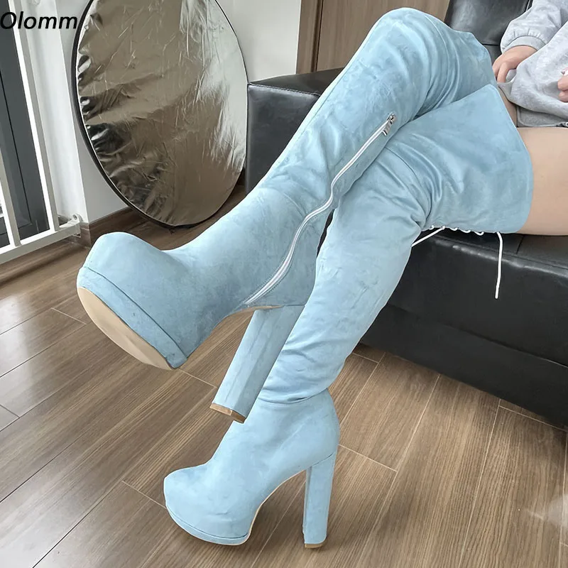 Olomm New Women Winter Over The Knee Boots Faux Suede Chunky Heels Round Toe Beautiful Light Blue Party Shoes Plus US Size 5-20
Olomm New Women Winter Over The Knee Boots Faux Suede Chunky Heels Round Toe Beautiful Light Blue Party Shoes Plus US Size 5-20