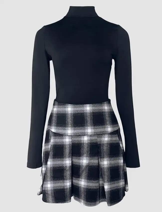 Women's Two Piece Outfits In Summer Daily Clothing High Neck Long Sleeve Backless Romper & Casual Plaid Print Pleated Skirt Sets
Women's Two Piece Outfits In Summer Daily Clothing High Neck Long Sleeve Backless Romper & Casual Plaid Print Pleated Skirt Sets